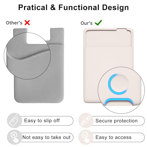 oakxco Phone Wallet Stick On, Secure Phone Card Holder Silicone, Adhesive Pocket Sleeve ID Credit Card, Slim Thin Card Case for Men Women Cute, Compatible with Apple iPhone Samsung Pixel, Beige - color: Beige