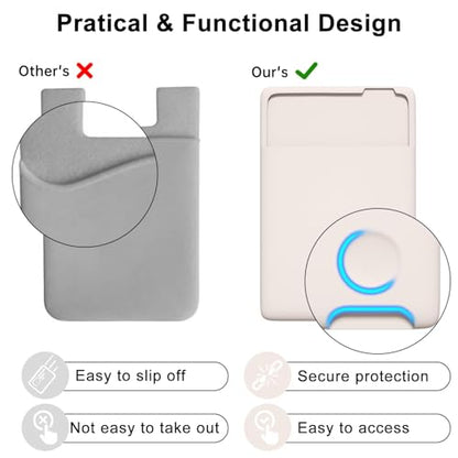 oakxco Phone Wallet Stick On, Secure Phone Card Holder Silicone, Adhesive Pocket Sleeve ID Credit Card, Slim Thin Card Case for Men Women Cute, Compatible with Apple iPhone Samsung Pixel, Beige - color: Beige