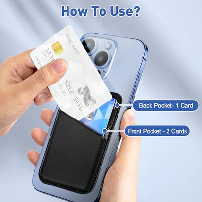 SHANSHUI Wallet Compatible with Magsafe, Soft Leather Magnetic Phone Wallet Credit Card Holder for Back of Phone Compatible with iPhone 17/16/15/14/13/12 Mini/Plus/Pro/Pro Max - color: Black