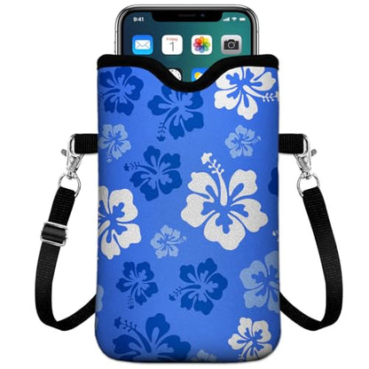 Universal Phone Sleeve Pouch with Crossbody Strap 7.6 X 4.3 Inches Shockproof Water Resistant Mobile Protection Bag-Hawaiian Floral Neoprene Phone Pouch Bag - color: Hawaiian Floral-Phone Pouch