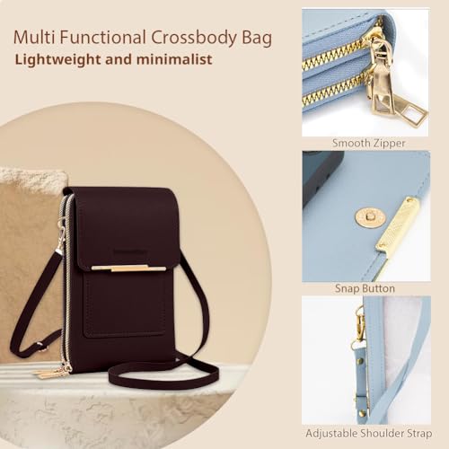 Anti-Theft Leather Bag,Small Crossbody Cell Phone Purse Wallet for Women,Touchscreen Phone Purse Crossbody Bag - color: Chocolate Brown