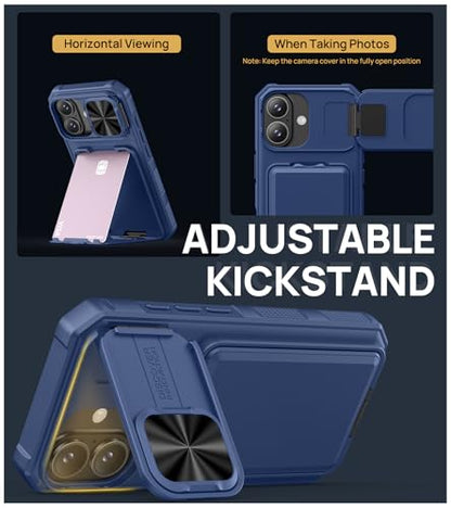SSLOTSCASE for iPhone 17 Case with Stand & Credit Card Holder, Blue - color: Blue, size: Iphone 17