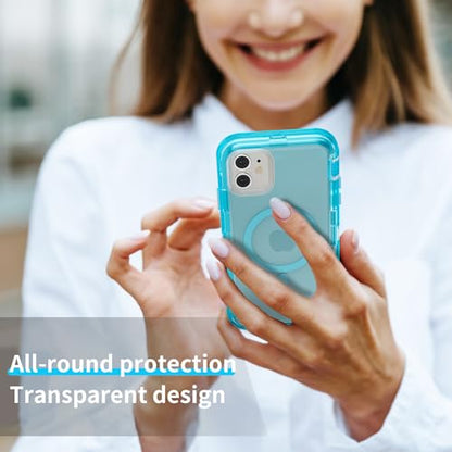 Follaroma Magnetic for iPhone 11 Case, Heavy Duty Phone Cases, Blue, 6.1" | Compatible with MagSafe, Heavy Duty Shock proof Protection, Military-Grade Anti-Drop, Dual Layer Transparent Protective Cover - color: Blue, size: iPhone 11 6.1''