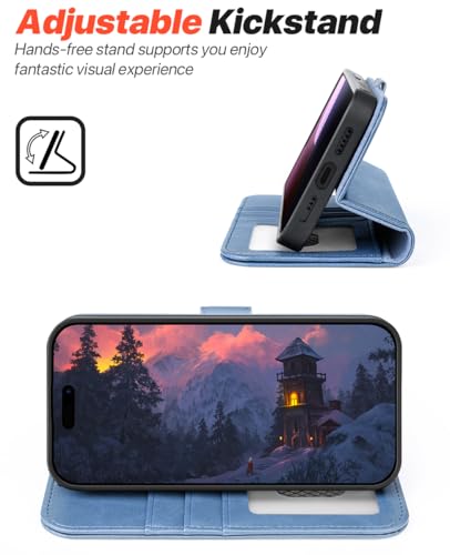 OCASE for iPhone 16 Case Detachable Wallet Case with Card Holder, 2 in 1 Pu Leather Flip Folio with RFID Blocking Stand Wrist Strap Shockproof Phone Cover 6.1 Inch 2024, Light Blue - color: Light Blue, size: iPhone 16