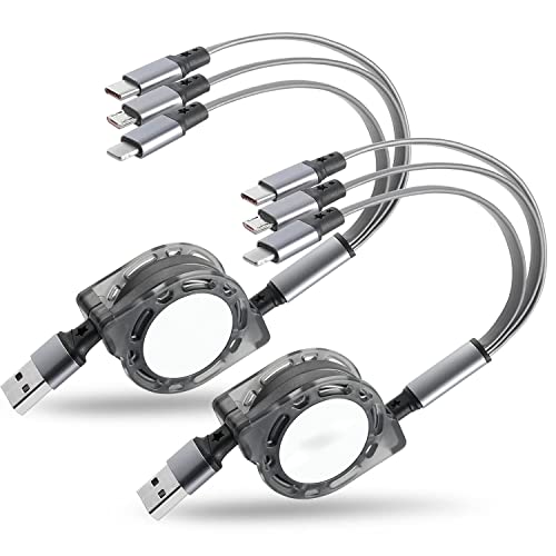 2Pack Multi USB Charger Cable Retractable 3 in 1 Multiple Charging Cord