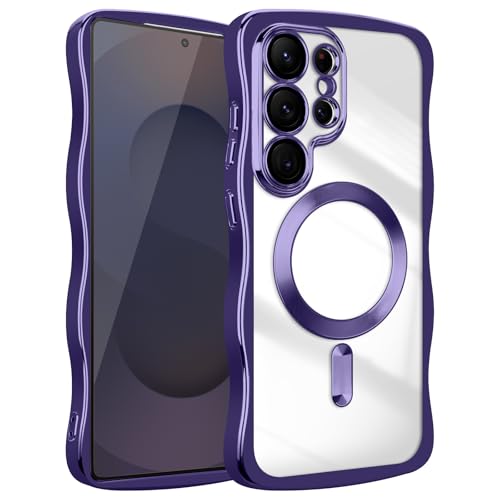 Magnetic for Samsung Galaxy S26 Ultra Case Curly Clear,Purple | Compatible with MagSafe, Camera Protector, Plating TPU Shockproof Protective, Transparent Back, Wave Frame, Stylish Aesthetic - color: Purple, size: Samsung Galaxy S26 Ultra