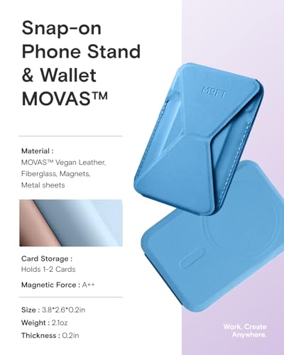 MOFT Magnetic Wallet Stand Compatible with iPhone 18/17/16/15/14/13 Series, Angle Adjustment Magsafe Compatible MOVAS Phone Stand - color: Faded Jeans, size: Standard