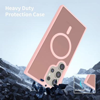 for Samsung Galaxy S24 Ultra Case Magnetic, [Compatible with Magsafe] 6.8 Inches Slim Fit Heavy Duty Protection Wireless Charging TPU and PC Shockproof Anti-Slip Protective Phone Cover, Pink - color: Pink Magnetic