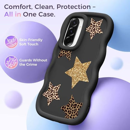for Galaxy A36 Phone Case, Wavy Soft TPU, Black-Leopard Star | Wavy Frame Design, Soft Slim TPU, Full Camera Lens Protection, Shockproof Phone Cover - color: Black-Leopard Star, size: Samsung A36