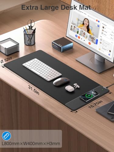 Magnetic Wireless Charging Mouse Pad, 31.5"x15.8" Large Desk Mat - color: Black-31.5"x15.8"-Mag-Right