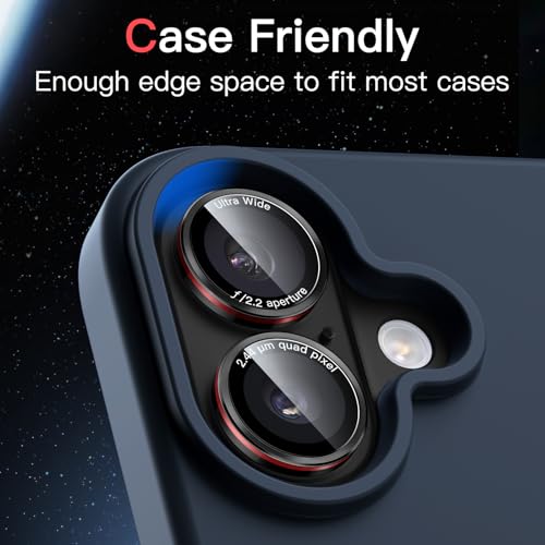 JETech Camera Lens Protector for iPhone 16/16 Plus, Black+Red, 1 Set - size: iPhone 16/16 Plus