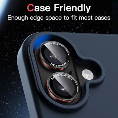 JETech Camera Lens Protector for iPhone 16/16 Plus, Black+Red, 1 Set - size: iPhone 16/16 Plus