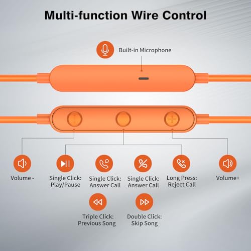 USB C Headphones for iPhone 18 Pro Max 17 16 15/Galaxy S26 FE Wired Earbuds - color: Orange