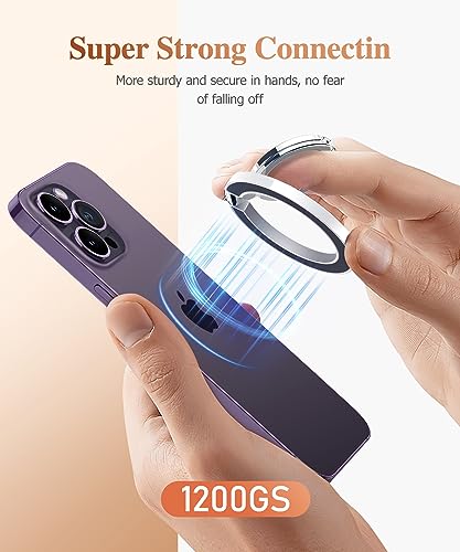 GVIEWIN Magnetic Phone Ring Holder, Compatible with MagSafe Phone Grip | Adjustable Stand, Magnet Phone Ring Kickstand, for iPhone 17/16/15/14/13/12 Pro Max Plus Air/Other Phones (Glitter/Silver) - color: A-Glitter/Silver