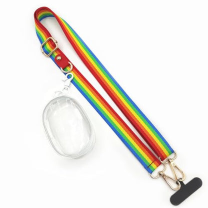 chushui Clip and Go Strap for Phone with Wallet Crossbody, Adjustable Anti-Theft Cell Phone Lanyard,Purse Strap with Zippered Pouch, for Women - color: Rainbow + Clear Pouch + Phone Shim
