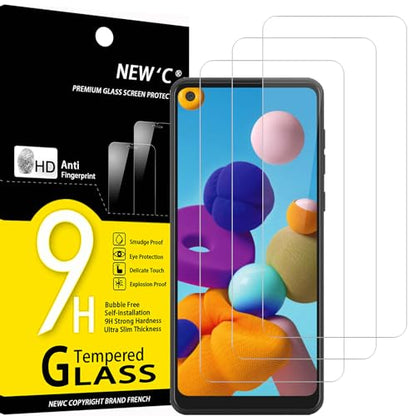 NEW'C 3 Pack Designed for Samsung Galaxy A21 Screen Protector Tempered Glass, Case Friendly Scratch Resistant,Bubble-Free, Ultra Resistant - size: A21 6.5 inches