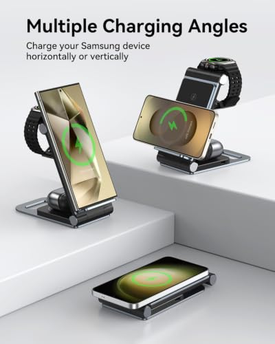Wireless Charger for Samsung 3 in 1 Wireless Charging Station Stand - color: Elegant Black