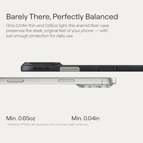 pitaka for iPhone 17 Pro Case 6.3" with Camera Control Button, Compatible with MagSafe, Ultra-Slim Case with Caseless Touch Feeling, 600D Aramid Fiber Woven, Black/Grey(Twill) - color: Black/Grey (Twill)