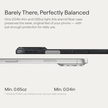 pitaka for iPhone 17 Pro Case 6.3" with Camera Control Button, Compatible with MagSafe, Ultra-Slim Case with Caseless Touch Feeling, 600D Aramid Fiber Woven, Black/Grey(Twill) - color: Black/Grey (Twill)