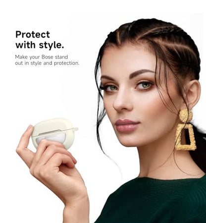 SURITCH Case Cover for Bose Ultra Open Earbuds(2024), Shockproof Protective Cover for Bose Ultra Open Wireless Ear Earbuds Charging Case Accessories with Carabiner, White - color: White
