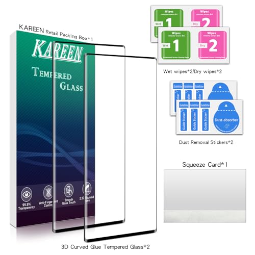 KAREEN 2 Pack Screen Protector for Samsung Galaxy Note 10 Plus | Tempered Glass 3D Curved Full Coverage Film, 9H Hardness, Anti-Scratch, Case Friendly - size: Galaxy Note 10 Plus 6.8-inch