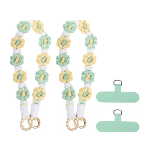 uxcell Phone Wrist Strap, Braided Flower Cell Phone Lanyard Charm, Wristlet Strap with Tether Tab - color: Yellow/Green/White