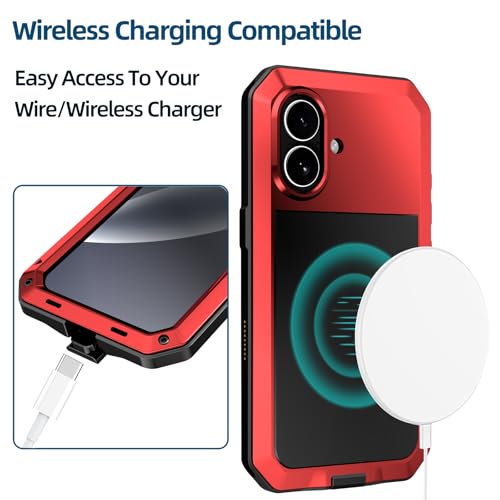 Compatiable with iPhone 17 Case,360 Full Body Protective Cover Heavy Duty Shockproof [Tough Armour] Aluminum Alloy Metal Case with Silicone Built-in Screen Protector - Red - color: Red