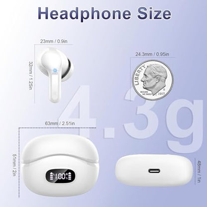 Wireless Earbuds, 2025 Bluetooth 5.4 Headphones Bass Stereo, Ear Buds with 4 Mics ENC Noise Cancelling, Bluetooth Earbuds 48H Playtime LED Display Charging Case, IP7 Waterproof in Ear Earphones white - color: White