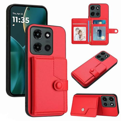 for Moto G 5G 2025 Back RFID Blocking Wallet Case, Red | PU leather, TPU interior, 5 card slots, cash/photo pocket, magnetic clasp, kickstand, 2-layer shockproof, scratch resistant - color: Red