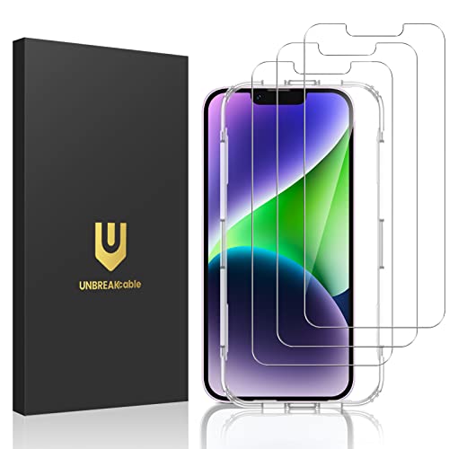 UNBREAKcable 3-Pack Screen Protector for iPhone 14 Tempered Glass | Shatterproof, Easy Install, 9H Hardness, 99.99% HD Clear, Bubble-Free, Anti-Fingerprint, Scratch Resistant, Case Friendly - size: iPhone 14