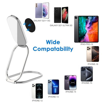 Phone Holder Foldable Phone Stand Phone Ring Holder Finger Kickstand 360° Rotation Cell Phone Stand Metal Phone Grip for Magnetic Car Mount Sticky Phone Grip Compatible with Most Smartphones - color: Silver