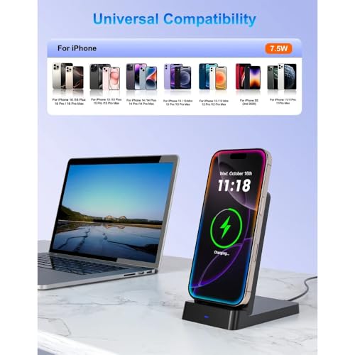 Double Coil Wireless Charger Foldable Phone Holder Stand for iPhone 17 16 15 14 13 12 Pro Max Samsung Xiaomi Fast Charging Station (Black with Cable)