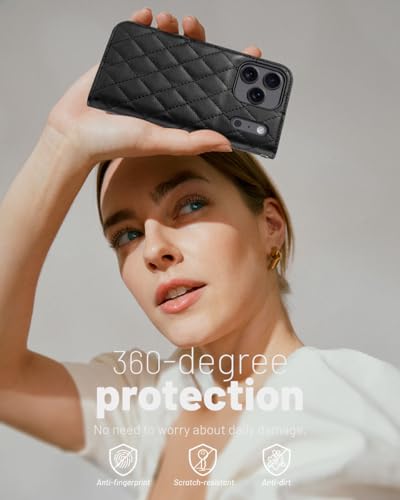 OCASE Compatible with iPhone 17 Pro Wallet Case, PU Leather Flip Folio Case with Card Holders RFID Blocking Kickstand [Shockproof TPU Inner Shell] Phone Cover 6.3 Inch 2025, Diamond Check Black - color: Diamond Check Black