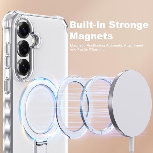 Compatible with Samsung Galaxy S26 Case 6.3'' Cute Wavy Frame with Magnetic Stand [Compatible with Mag-Safe] Military-Grade Translucent Phone Case for S26, Translucent - color: Translucent, size: Samsung Galaxy S26