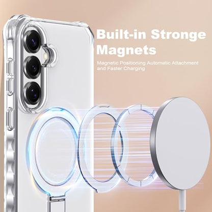 Compatible with Samsung Galaxy S26 Case 6.3'' Cute Wavy Frame with Magnetic Stand [Compatible with Mag-Safe] Military-Grade Translucent Phone Case for S26, Translucent - color: Translucent, size: Samsung Galaxy S26