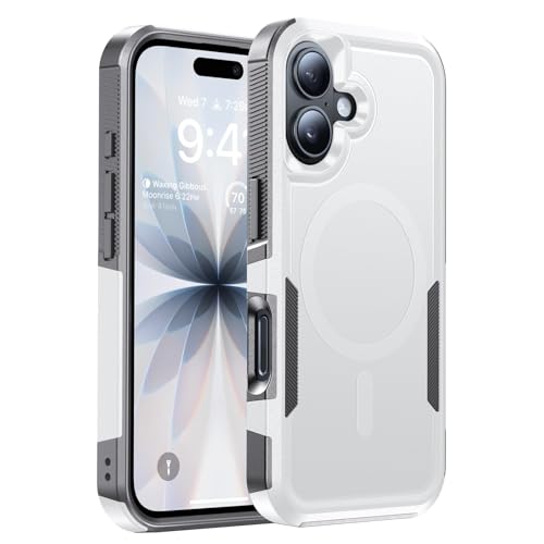 Magnetic for iPhone 17 Case Rugged Dual-Layer Shockproof White | Military-Grade Heavy Duty Protection, Fit for Magsafe, Matte Finish Scratch Resistant Anti-Fingerprint, Anti-Slip Phone Cover - color: White