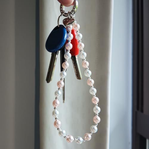 Phone Charm Wrist Strap for Women, Detachable Anti-Theft Cell Phone Case Camera AirPods Bags Keychains Lanyard with Tether Tab for iPhone, Samsung and Most Smartphones, Hand-free Beaded Chain (Pink) - color: Pink