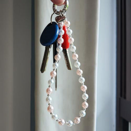 Phone Charm Wrist Strap for Women, Detachable Anti-Theft Cell Phone Case Camera AirPods Bags Keychains Lanyard with Tether Tab for iPhone, Samsung and Most Smartphones, Hand-free Beaded Chain (Pink) - color: Pink