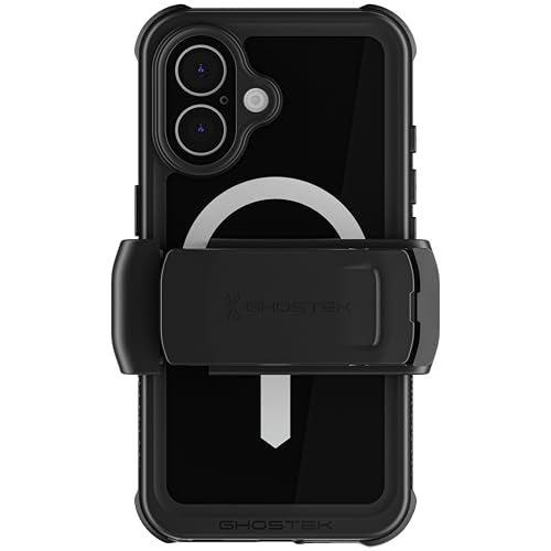 Ghostek Nautical Waterproof iPhone 16 Case with Belt Clip Holster - Screen and Camera Protector, Apple MagSafe Compatible, Rugged Heavy Duty Cover (6.1 Inch, Black) - color: Black, size: iPhone 16