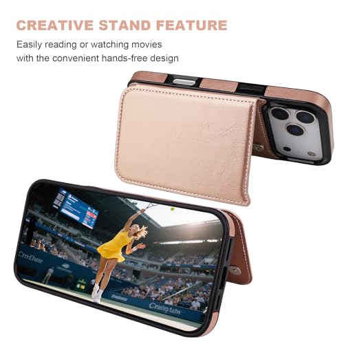 ONETOP for iPhone 17 Pro Max Wallet Case with Credit Card Holder,Rosegold | Kickstand,ID/Cash Holder,Case Wallet with Card Slots,Double Magnetic Clasp,Durable PU Leather Shockproof Cover for Women Men - color: Rose Gold