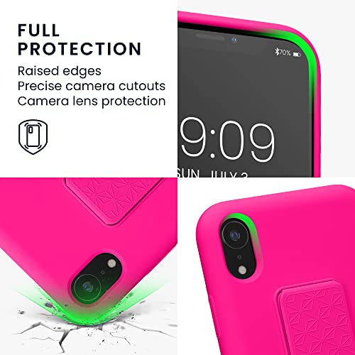 kwmobile Case for Apple iPhone XR Case - Soft TPU Cover with Silicone Coating - with Hand Strap and Stand Function - Shockproof - Neon Pink - color: neon pink