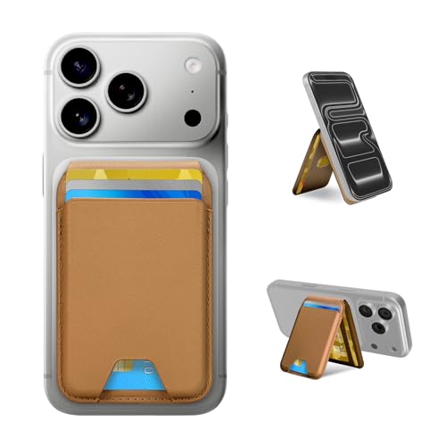 for MagSafe Wallet，Leather Magnetic Wallet for Phone with Adjustable Stand，5 Magnetic Credit Card Holder RFID Blocking for iPhone 17 16 15 14 13 12 Pro Max Air Series Cases(Slim-Brown) - color: Slim-Brown