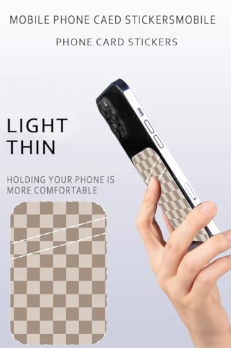 Cute Leather Phone Wallet Stick On, Dual Pocket Credit Card Sticky Wallet, Compatible with Most Cell Phones, Checkered Design - color: Cute Checkerboard