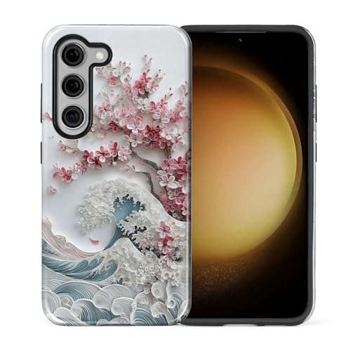 for Samsung Galaxy S23 Case,Dual-Layer Hard Shell + Silicone Phone Cover,Full Body Protection Shockproof Case for Samsung Galaxy S23-Blossoming Sakura Wave 1 - color: Blossoming Sakura Wave, size: Samsung Galaxy S23