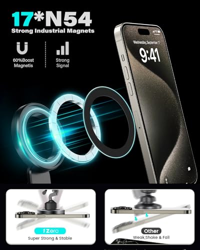 1Zero for MagSafe CD Phone Holder for Car, Foldable Longarm CD Phone Mount - style: Strong-17 N54 Magnets
