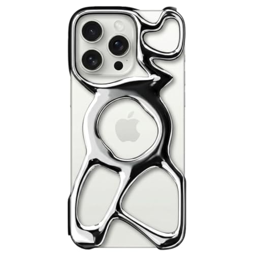 Angry miao Emptiness Phone Case for iPhone 15 Pro Case(Only), Compatible for Magsafe, 22g Lightweight, Heat Dissipation, Ample Protection - color: Shiny Silver, size: iPhone 15 Pro Case, 6.1″
