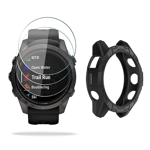 Screen Protector for Garmin Epix pro 42MM/Fenix 7S and TPU Protective Case | HUADU,9H Tempered Glass Film,Anti-Scratch,High Definition,Full Coverage,Soft Watch Cover - size: Garmin EPIX pro 42MM