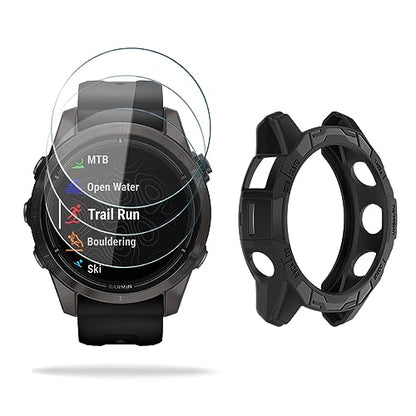 Screen Protector for Garmin Epix pro 42MM/Fenix 7S and TPU Protective Case | HUADU,9H Tempered Glass Film,Anti-Scratch,High Definition,Full Coverage,Soft Watch Cover - size: Garmin EPIX pro 42MM
