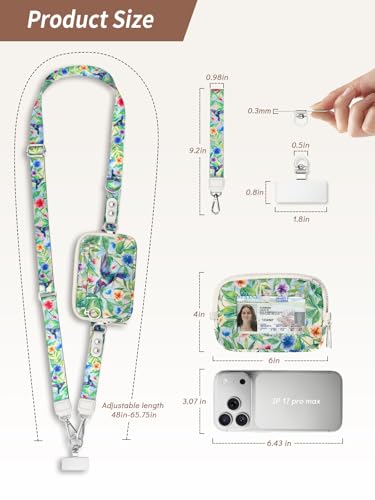 Clip and Go Strap for Phone with Wallet Crossbody Lanyard Birds - color: Birds