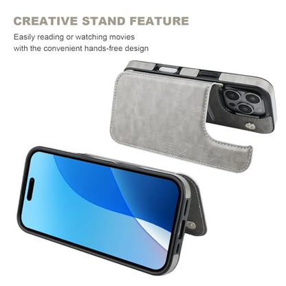 ONETOP for iPhone 16 Pro Wallet Case with Credit Card Holder,Gray | Kickstand,ID/Cash Holder,Case Wallet with Card Slots,Double Magnetic Clasp,Durable PU Leather Shockproof Cover for Women Men - color: Gray